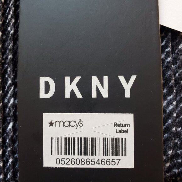 NWT DKNY SZ L Black & White Sleeveless Pleated Necktie Blouse Lots of Stretch - Picture 10 of 12